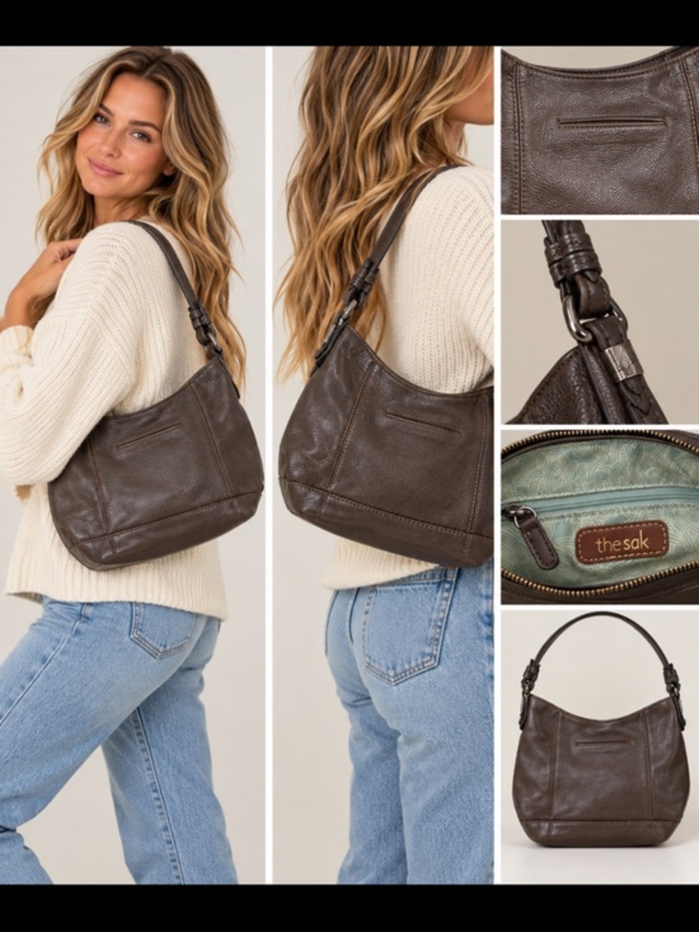 The Sak Brown Leather Hobo Shoulder Bag Purse Handbag